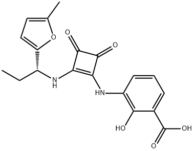 Benzoic acid, 2-hydroxy-3-[[2-[[(1R)-1-(5-methyl-2-furanyl)propyl]amino]-3,4-dioxo-1-cyclobuten-1-yl]amino]- 结构式