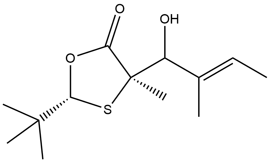 (2R,4R)-2-(1,1-Dimethylethyl)-4-[(2E)-1-hydroxy-2-methyl-2-buten-1-yl]-4-methyl-1,3-oxathiolan-5-one 结构式