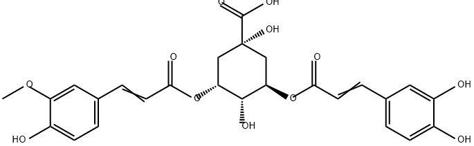 Cyclohexanecarboxylic acid, 3-[[3-(3,4-dihydroxyphenyl)-1-oxo-2-propen-1-yl]oxy]-1,4-dihydroxy-5-[[3-(4-hydroxy-3-methoxyphenyl)-1-oxo-2-propen-1-yl]oxy]-, (1R,3R,4S,5R)- 结构式
