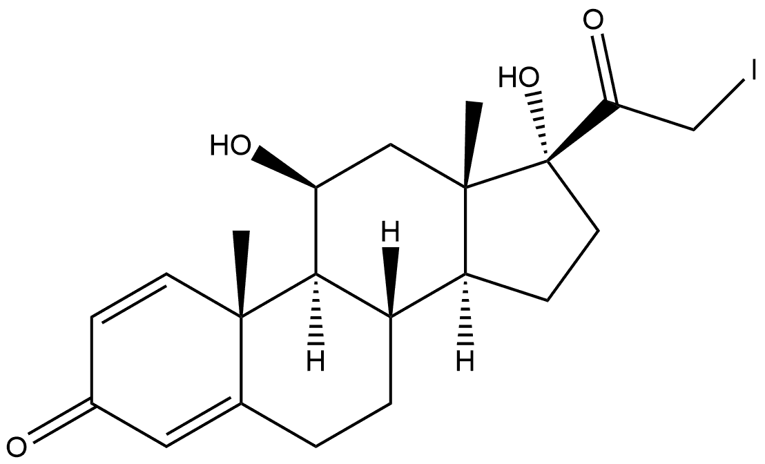 Pregna-1,4-diene-3,20-dione, 11,17-dihydroxy-21-iodo-, (11β)- 结构式