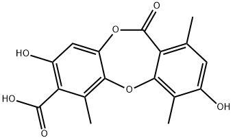 11H-Dibenzo[b,e][1,4]dioxepin-7-carboxylic acid, 3,8-dihydroxy-1,4,6-trimethyl-11-oxo- 结构式