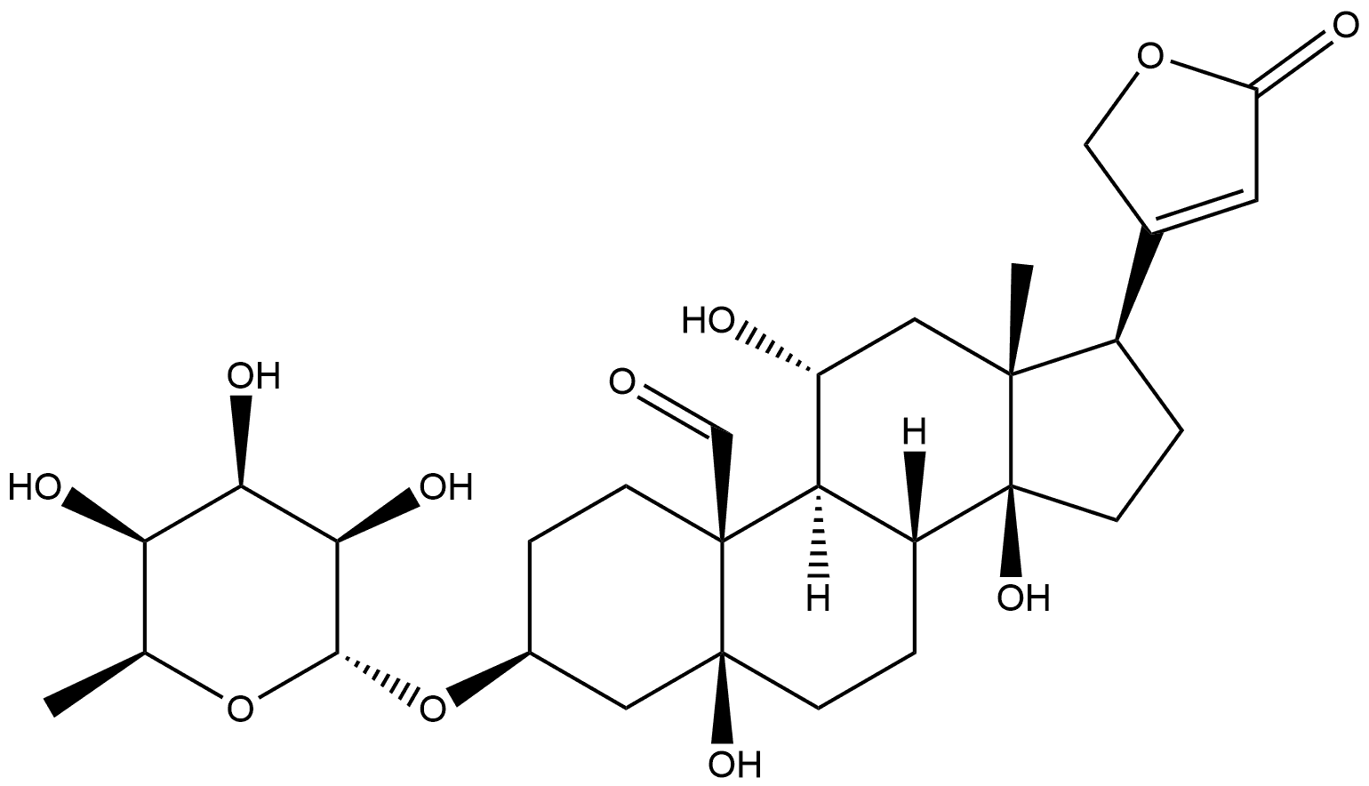 3β-[(6-Deoxy-α-L-talopyranosyl)oxy]-5,11α,14-trihydroxy-19-oxo-5β-card-20(22)-enolide 结构式