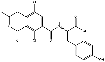 (2S)-2-[(5-CHLORO-8-HYDROXY-3-METHYL-1-OXO-3,4-DIHYDROISOCHROMENE-7-CARBONYL)AMINO]-3-(4-HYDROXYPHENYL)PROPANOIC ACID 结构式