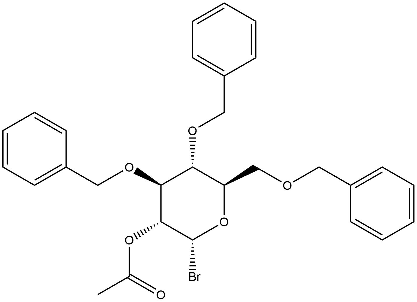 α-D-Glucopyranosyl bromide, 3,4,6-tris-O-(phenylmethyl)-, 2-acetate 结构式