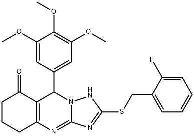 1,2,4]三唑并[5,1-B]喹唑啉-8(1H)-酮,2-[[(2-氟苯基)甲基]硫代]-5,6,7,9-四氢-9-(3,4,5-三甲氧基苯基)- 结构式