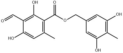 Benzoic acid, 3-formyl-2,4-dihydroxy-6-methyl-, (3,5-dihydroxy-4-methylphenyl)methyl ester 结构式