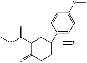 Cyclohexanecarboxylic acid, 5-cyano-5-(4-methoxyphenyl)-2-oxo-, methyl ester 结构式