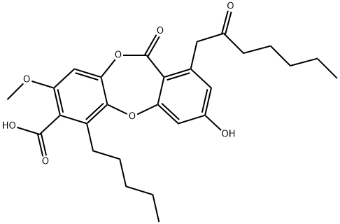 11H-Dibenzo[b,e][1,4]dioxepin-7-carboxylic acid, 3-hydroxy-8-methoxy-11-oxo-1-(2-oxoheptyl)-6-pentyl- 结构式