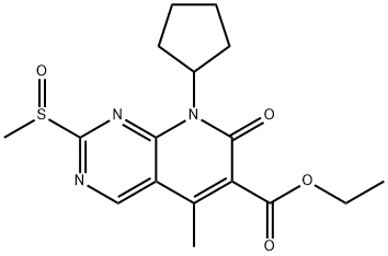 Pyrido[2,3-d]pyrimidine-6-carboxylic acid, 8-cyclopentyl-7,8-dihydro-5-methyl-2-(methylsulfinyl)-7-oxo-, ethyl ester 结构式