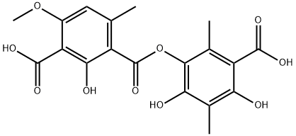 1,3-Benzenedicarboxylic acid, 2-hydroxy-4-methoxy-6-methyl-, 1-(3-carboxy-4,6-dihydroxy-2,5-dimethylphenyl) ester 结构式