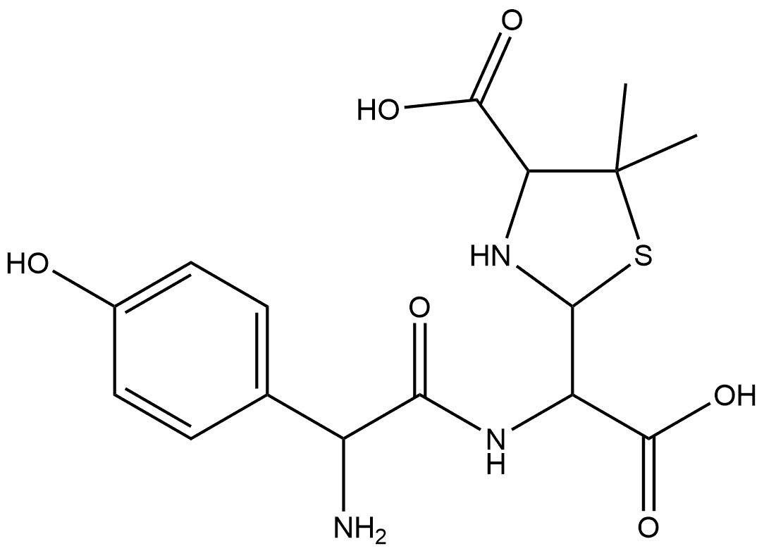 2-Thiazolidineacetic acid, α-[[2-amino-2-(4-hydroxyphenyl)acetyl]amino]-4-carboxy-5,5-dimethyl- 结构式
