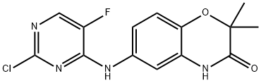 6-((2-氯-5-氟嘧啶-4-基)氨基)-2,2-二甲基-2H-苯并[B][1,4]恶嗪-3(4H)-酮 结构式