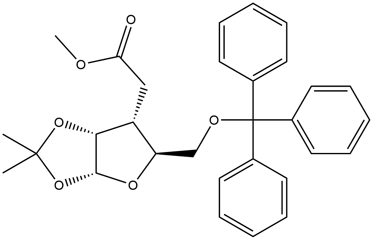 3-C-Carbomethoxymethyl-3-deoxy-1,2-O-isopropylidene-5-O-trityl-α-D-ribofuranose 结构式