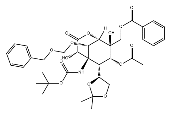 Carbamic acid, [(1S,4S,5S,6S,7R,8S,9S)-7-(acetyloxy)-8-[(benzoyloxy)methyl]-6-[(4S)-2,2-dimethyl-1,3-dioxolan-4-yl]-4,8-dihydroxy-3-oxo-9-[(phenylmethoxy)methoxy]-2-oxabicyclo[3.3.1]non-5-yl]-, 1,1-dimethylethyl ester (9CI) 结构式