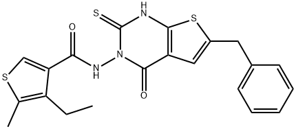 N-(6-benzyl-4-oxo-2-sulfanylidene-1H-thieno[2,3-d]pyrimidin-3-yl)-4-ethyl-5-methylthiophene-3-carboxamide 结构式