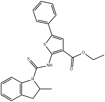 ethyl 2-(2-methylindoline-1-carbothioamido)-5-phenylthiophene-3-carboxylate 结构式