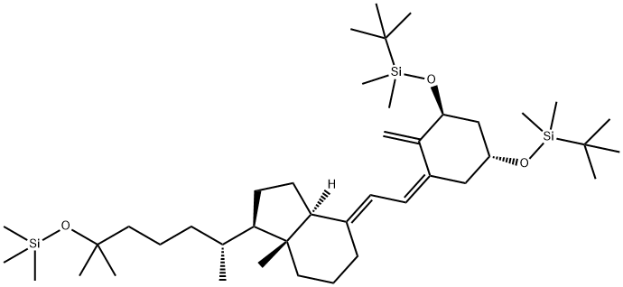 1H-Indene, 4-[(2Z)-2-[(3S,5R)-3,5-bis[[(1,1-dimethylethyl)dimethylsilyl]oxy]-2-methylenecyclohexylidene]ethylidene]-1-[(1R)-1,5-dimethyl-5-[(trimethylsilyl)oxy]hexyl]octahydro-7a-methyl-, (1R,3aS,4E,7aR)- 结构式