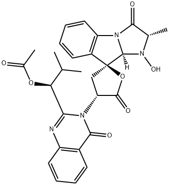 Spiro[furan-2(5H),9'-[9H]imidazo[1,2-a]indole]-3',5(2'H)-dione, 4-[2-[(1S)-1-(acetyloxy)-2-methylpropyl]-4-oxo-3(4H)-quinazolinyl]-1',3,4,9'a-tetrahydro-1'-hydroxy-2'-methyl-, (2S,2'S,4R,9'aS)- 结构式