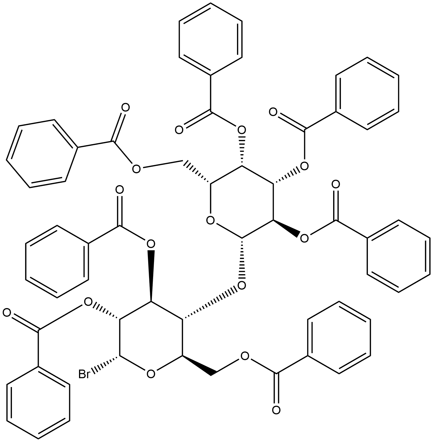 α-D-Glucopyranosyl bromide, 4-O-(2,3,4,6-tetra-O-benzoyl-β-D-galactopyranosyl)-, 2,3,6-tribenzoate 结构式