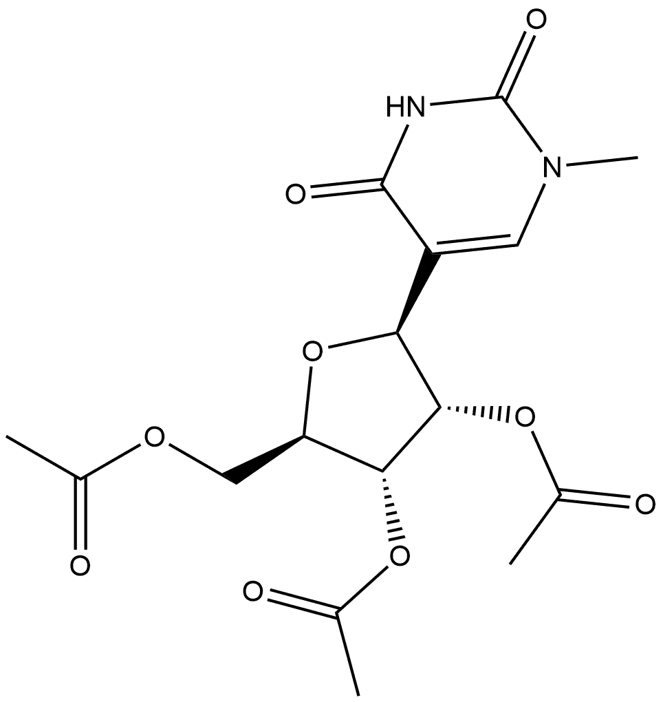 2,4(1H,3H)-Pyrimidinedione, 1-methyl-5-(2,3,5-tri-O-acetyl-β-D-ribofuranosyl)- 结构式