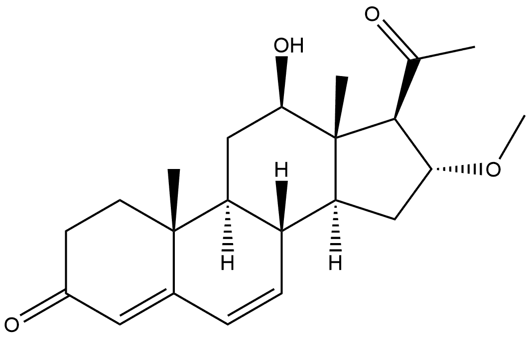 Pregna-4,6-diene-3,20-dione, 12-hydroxy-16-methoxy-, (12β,16α)- (9CI) 结构式