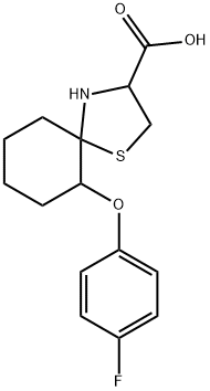 6-(4-Fluorophenoxy)-1-thia-4-azaspiro[4.5]decane-3-carboxylic acid 结构式
