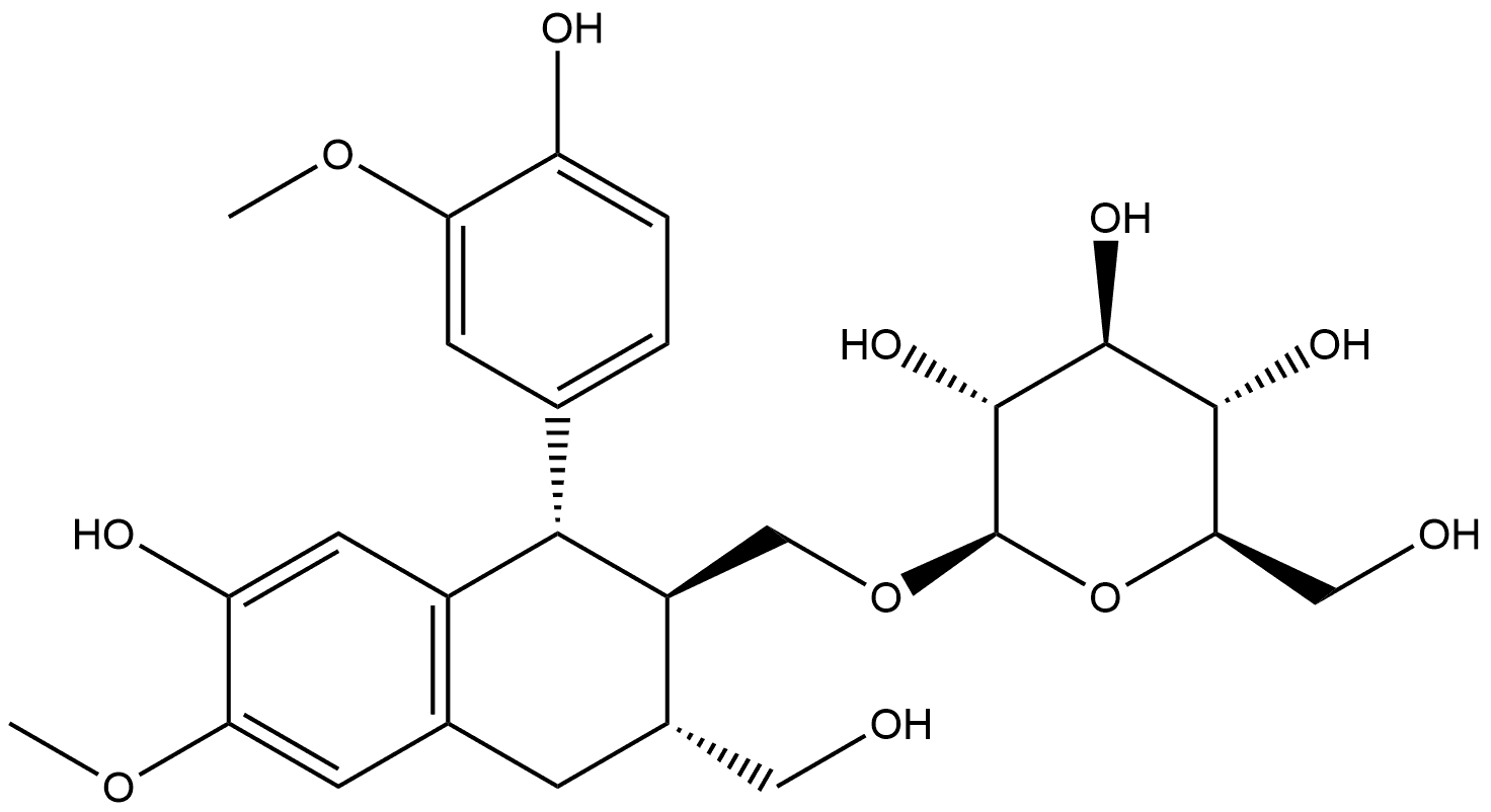 异落叶松脂素-9'-O-BETA-D-吡喃葡萄糖苷 结构式
