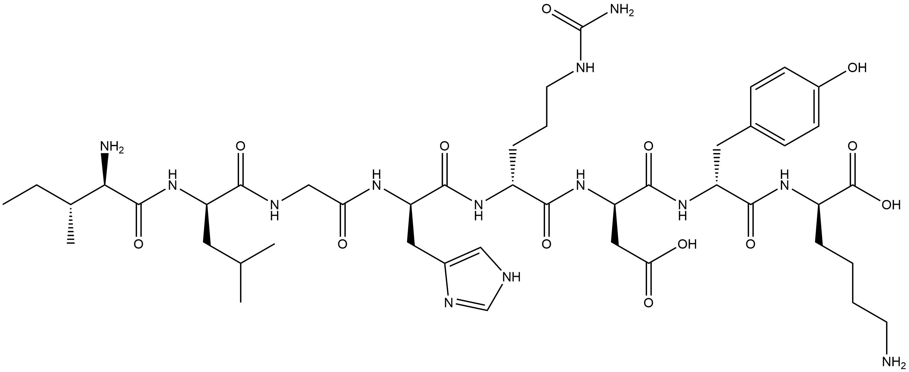 D-Lysine, D-isoleucyl-D-leucylglycyl-D-histidyl-N5-(aminocarbonyl)-D-ornithyl-D-α-aspartyl-D-tyrosyl- 结构式