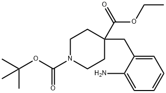 1,4-Piperidinedicarboxylic acid, 4-[(2-aminophenyl)methyl]-, 1-(1,1-dimethylethyl) 4-ethyl ester 结构式