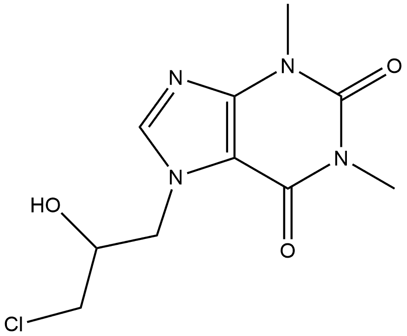 1H-Purine-2,6-dione, 7-(3-chloro-2-hydroxypropyl)-3,7-dihydro-1,3-dimethyl-, (+)- 结构式