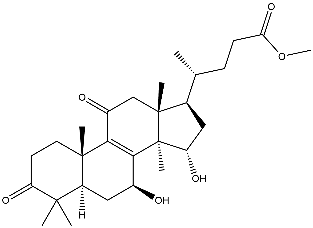 Chol-8-en-24-oic acid, 7,15-dihydroxy-4,4,14-trimethyl-3,11-dioxo-, methyl ester, (5α,7β,15α)- 结构式