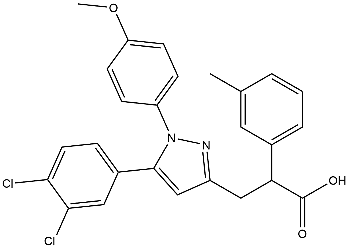 1H-Pyrazole-3-propanoic acid, 5-(3,4-dichlorophenyl)-1-(4-methoxyphenyl)-α-(3-methylphenyl)- 结构式