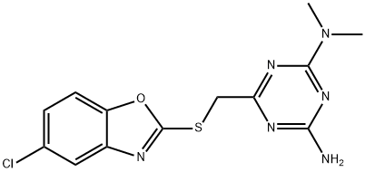 6-{[(5-chloro-1,3-benzoxazol-2-yl)sulfanyl]methyl}-N~2~,N~2~-dimethyl-1,3,5-triazine-2,4-diamine 结构式