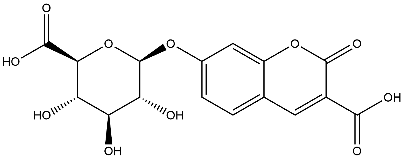 7-(((2S,3R,4S,5S,6S)-6-Carboxy-3,4,5-trihydroxytetrahydro-2H-pyran-2-yl)oxy)-2-oxo-2H-chromene-3-carboxylic acid 结构式