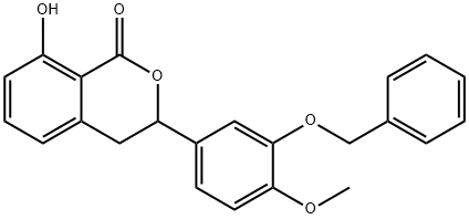 1H-2-Benzopyran-1-one, 3,4-dihydro-8-hydroxy-3-[4-methoxy-3-(phenylmethoxy)phenyl]- 结构式