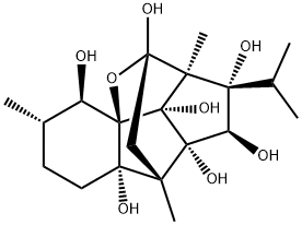 6,9-Methanobenzo[1,2]pentaleno[1,6-bc]furan-4,6,7,8,8a,8b,9a(6aH,9H)-heptol, hexahydro-3,6a,9-trimethyl-7-(1-methylethyl)-, (3S,4R,4aR,6S,6aS,7S,8R,8aS,8bR,9S,9aS)- 结构式