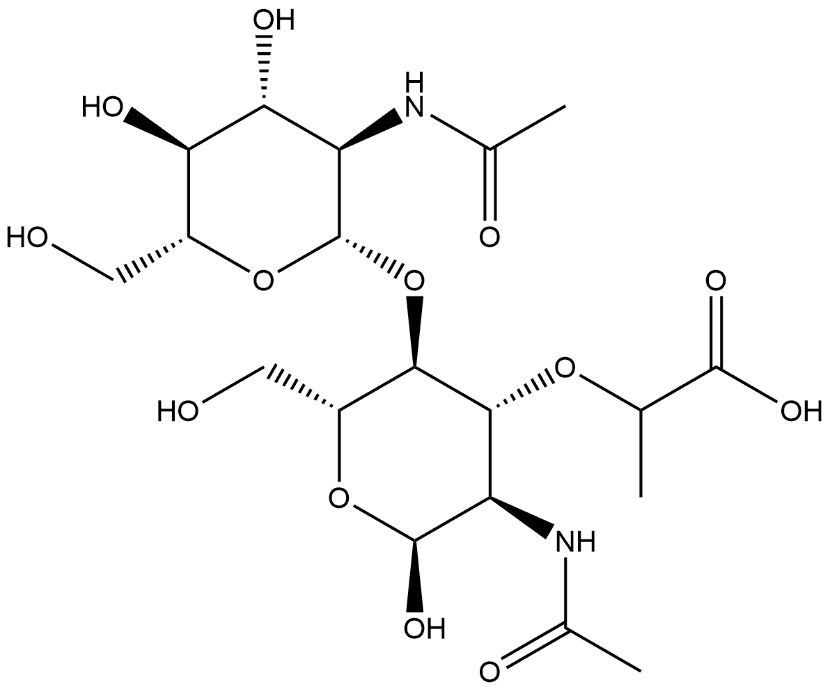 2-(乙酰氨基)-4-O-[2-(乙酰氨基)-2-脱氧-BETA-D-吡喃葡萄糖基]-3-O-(1-羧基乙基)-2-脱氧-D-葡萄糖 结构式