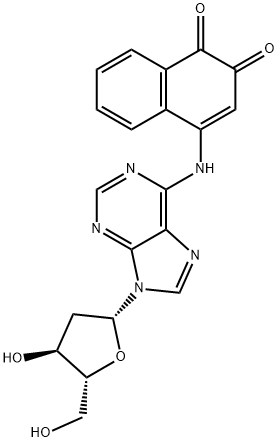 4-((9-((2R,4S,5R)-4-Hydroxy-5-(hydroxymethyl)tetrahydrofuran-2-yl)-9H-purin-6-yl)amino)naphthalene-1,2-dione 结构式