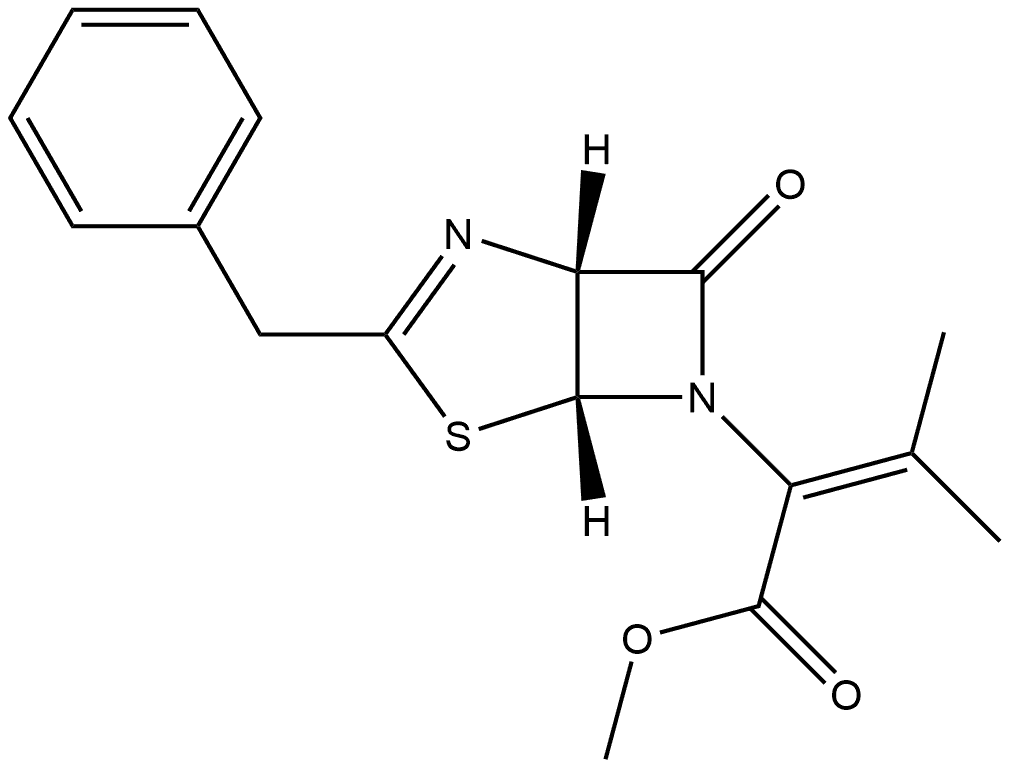 4-Thia-2,6-diazabicyclo[3.2.0]hept-2-ene-6-acetic acid, α-(1-methylethylidene)-7-oxo-3-(phenylmethyl)-, methyl ester, (1R-cis)- (9CI) 结构式