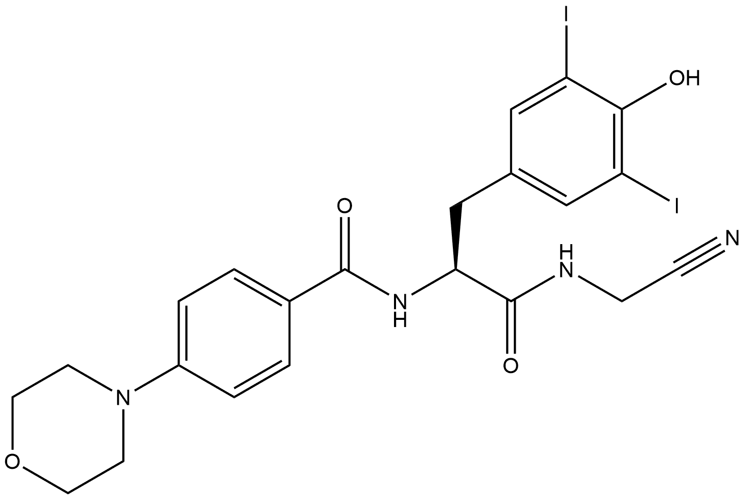 N-(Cyanomethyl)-3,5-diiodo-Nα-[4-(4-morpholinyl)benzoyl]-L-tyrosinamide 结构式