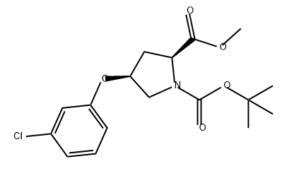 1,2-Pyrrolidinedicarboxylic acid, 4-(3-chlorophenoxy)-, 1-(1,1-dimethylethyl) 2-methyl ester, (2S,4S)- 结构式