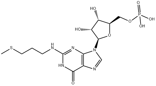 ((2R,3S,4R,5R)-3,4-Dihydroxy-5-(2-((3-(methylthio)propyl)amino)-6-oxo-1H-purin-9(6H)-yl)tetrahydrofuran-2-yl)methyl dihydrogen phosphate 结构式