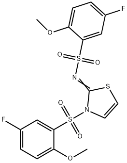 (NZ)-5-fluoro-N-[3-(5-fluoro-2-methoxyphenyl)sulfonyl-1,3-thiazol-2-ylidene]-2-methoxybenzenesulfonamide 结构式