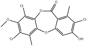 11H-Dibenzo[b,e][1,4]dioxepin-11-one, 2,7,9-trichloro-3-hydroxy-8-methoxy-1,6-dimethyl- 结构式