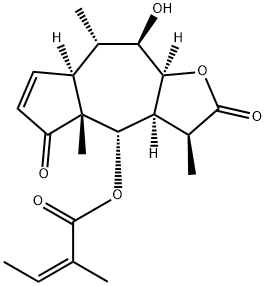 (Z)-2-Methyl-2-butenoic acid [(3S)-2,3,3aα,4,4a,5,7aα,8,9,9aα-decahydro-9β-hydroxy-3β,4aβ,8α-trimethyl-2,5-dioxoazuleno[6,5-b]furan-4α-yl] ester 结构式