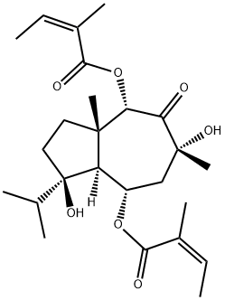 Bis[(Z)-2-methyl-2-butenoic acid](1R,8aR)-decahydro-1,6α-dihydroxy-3aβ,6-dimethyl-1-(1-methylethyl)-5-oxo-4α,8α-azulenediyl ester 结构式