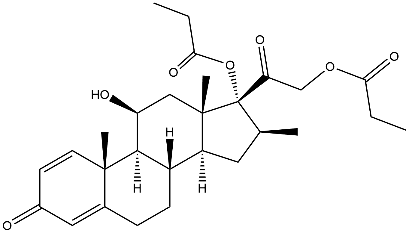 Pregna-1,4-diene-3,20-dione, 11-hydroxy-16-methyl-17,21-bis(1-oxopropoxy)-, (11β,16β)- 结构式