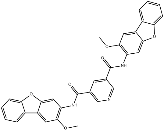 N~3~,N~5~-bis(2-methoxydibenzo[b,d]furan-3-yl)-3,5-pyridinedicarboxamide 结构式