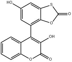 3-Hydroxy-4-(5-hydroxy-2-oxobenzo[d][1,3]oxathiol-7-yl)-2H-chromen-2-one 结构式