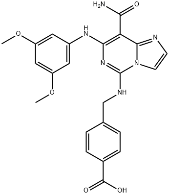 Benzoic acid, 4-[[[8-(aminocarbonyl)-7-[(3,5-dimethoxyphenyl)amino]imidazo[1,2-c]pyrimidin-5-yl]amino]methyl]- 结构式